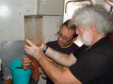 HCMR geologists Christos Anagnostou and Andreas Siolas gather samples