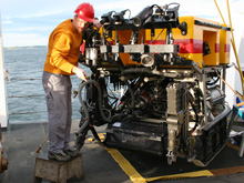 Curt Whitmire adjusting the lasers of the ROPOS ROV