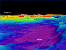 View of Basin I, one of the deepest basins in the Havre Trough with a depth of >3400 meters.