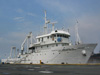 The RV BRP Hydrographer Presbitero at dock in the Port of Manila preparing for departure.