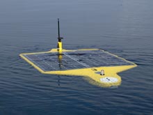 This AUV runs on solar power. The amount of power available and the weight of the power source are major factors for AUV designers and users.