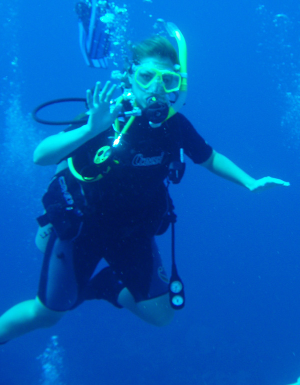 Another University of Delaware student, Sarah Hendrickson, SCUBA diving in Bonaire. 