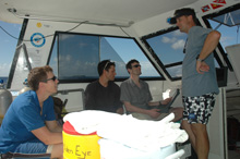 An impromptu science meeting on a boat off the island of Bonaire. 