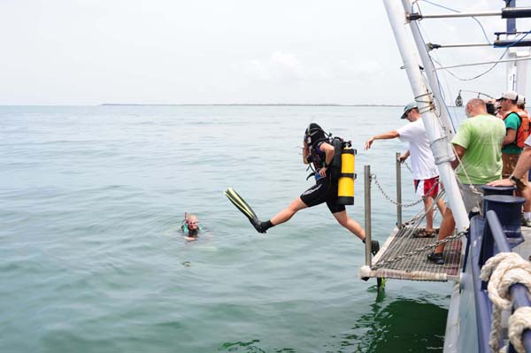 Researchers preparing to conduct underwater reconnaissance.