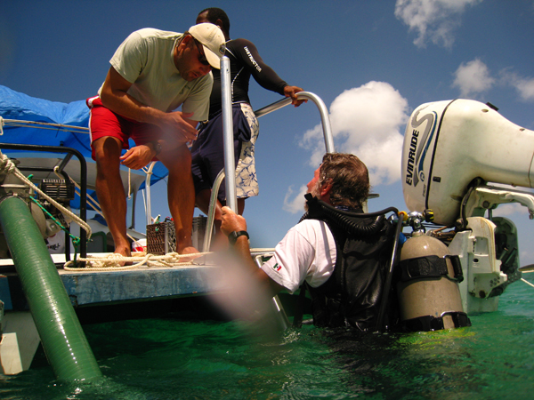 The catamaran TT Anwar served as a much-needed surface-support platform during the Black Rock Wreck excavation..