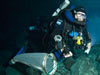 Prof. Tom Iliffe, diving with a Megalodon closed circuit rebreather to collect small animals.