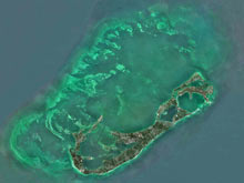 Overhead view of Bermuda showing the island and the reef platform.