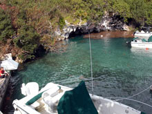 The submerged entrance to Green Bay Cave (top center), the longest known cave in Bermuda, is located at the end of a small bay off Harrington Sound.
