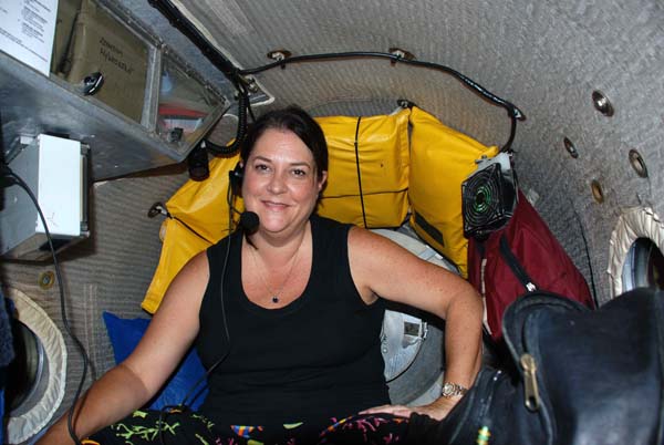 NOAA/OER Web Coordinator, Susan Gottfried, is pictured in the Johnson Sea Link
aft chamber.