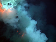 An eruption near the summit of the West Mata Volcano.