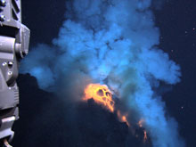 Superheated molten lava, about 2200 degrees Fahrenheit, is about to explode into the water in this image. 