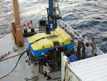 The ROV Jason II on the back deck of the NOAA Ship Ron Brown during an research cruise to the Gulf of Mexico in 2007.