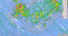 Amplitude map with bathymetry overlay, used to pick sites for this project