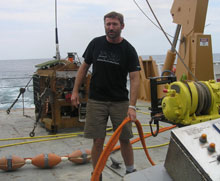 Jason Expedition Leader, Matt Heintz with Medea in the background. 