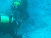 Drs. Hemming and Alvarado dig a hole through old coral covering the buried ancient Suwannee River.