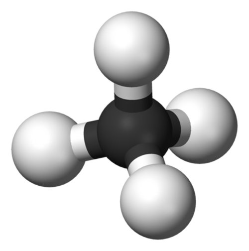 Figure 1. Methane is composed of one carbon atom surrounded by four hydrogen atoms. It is the simplest hydrocarbon.