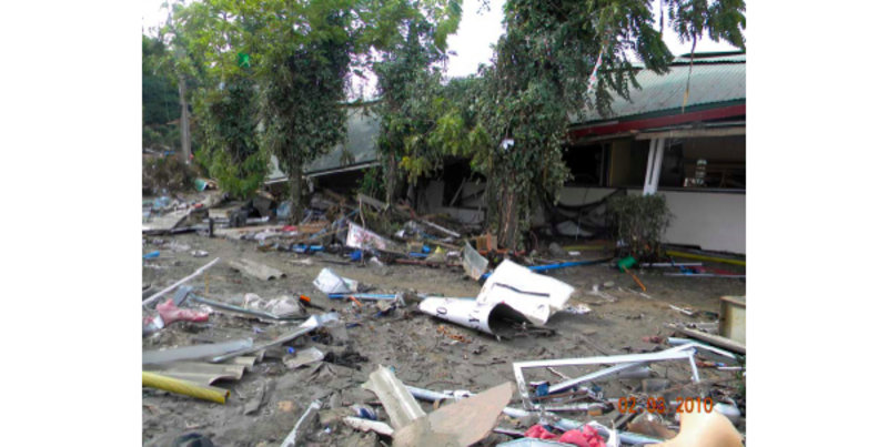 The damaged University of Concepción Marine Laboratory in Dichato, Chile. The entire town was destroyed by tsunami waves following an 8.8 magnitude earthquake on February 27, 2010.