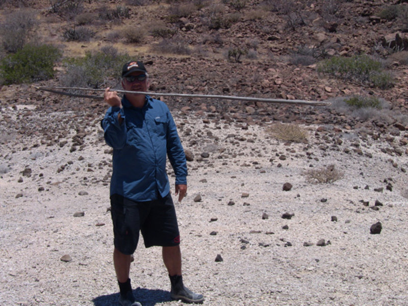 Loren Davis demonstrates how an atlatl is used. This is a prehistoric hunting device that was the precursor to the bow and arrow.