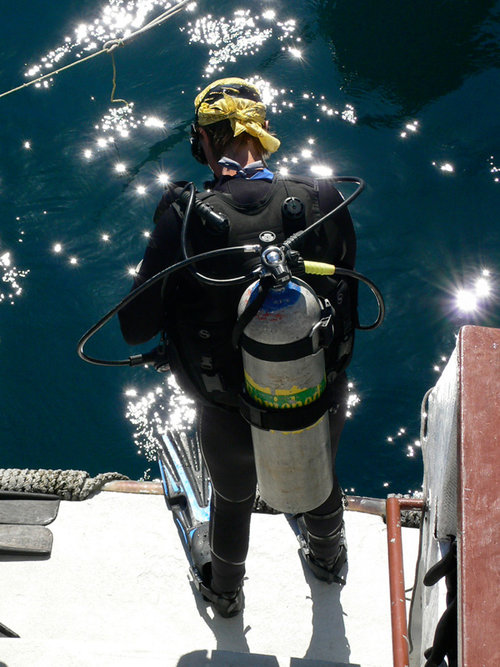 Amy Gusick prepares to conduct underwater survey.