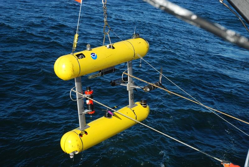 The AUV Lucille coming on board the research vessel.