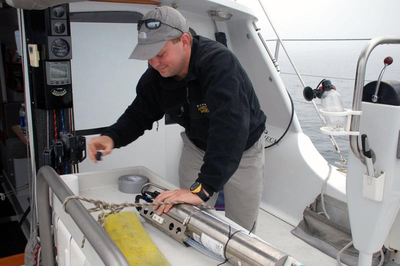 OSU Graduate Student Morgan Erhardt prepares the CTD for a cast.