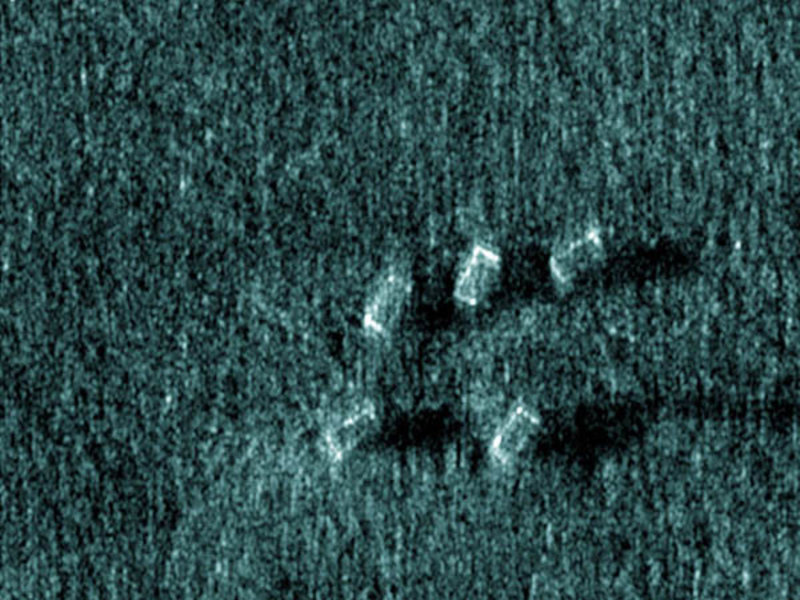 This sonar image of five derelict lobster traps was one of many examples of derelict fishing gear found during the survey.