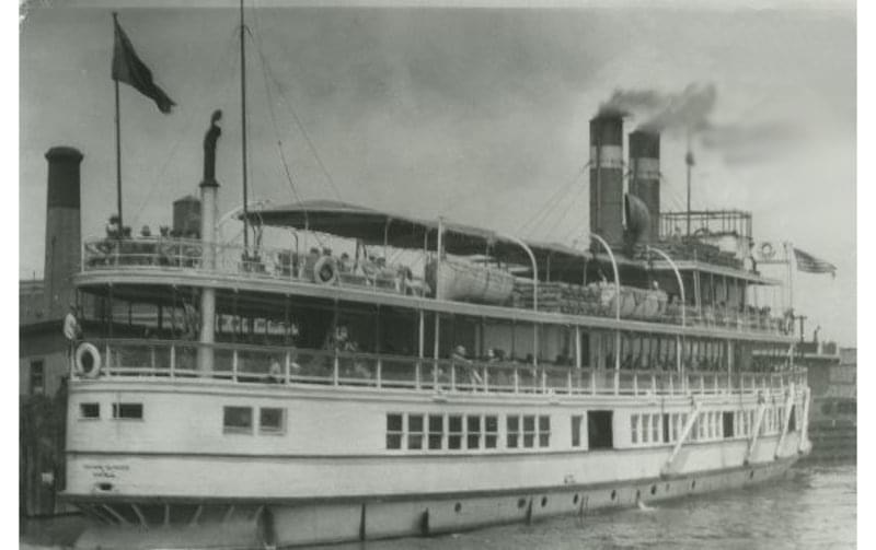 The popular passenger steamer Thousand Islander, lost under tow in 1928.
