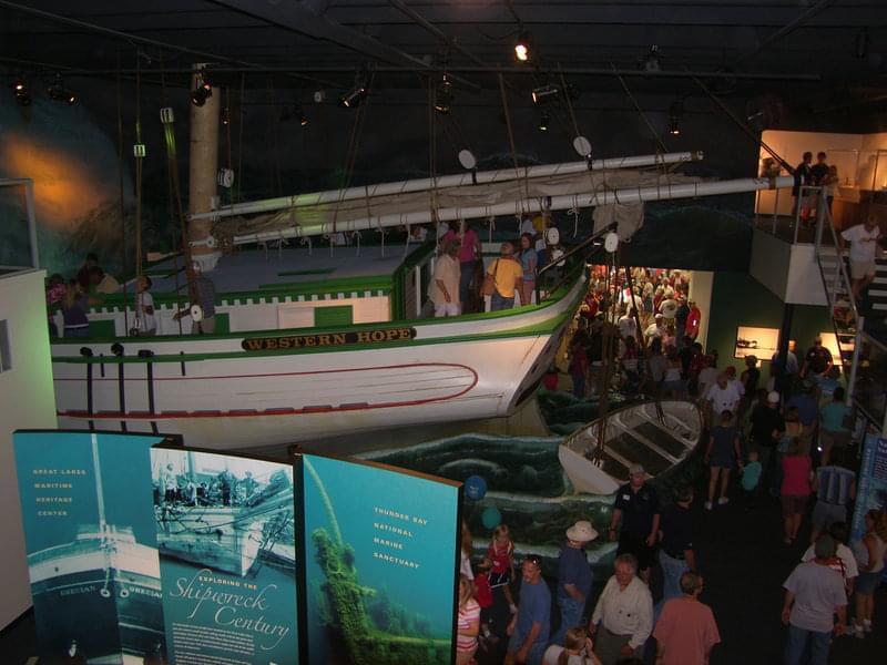 The Great Lakes Maritime Heritage Center is the headquarters for the Thunder Bay NMS. The state-of-the-art visitor center houses the exciting Shipwreck Century exhibit, which includes full-scale replicas of both a Great Lakes schooner and a shipwreck.