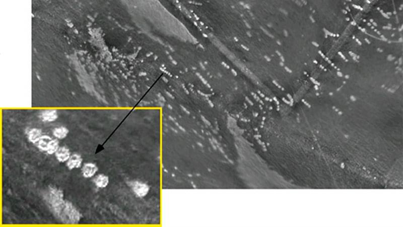 Mission Summary These piles dot the northern half of Thunder Bay near Alpena. Each circle is roughly 15 meters (49 feet) in diameter and some contain lumps of coal.