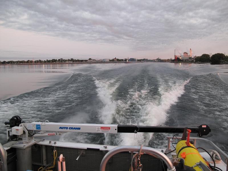 The view of the city of Alpenas as we depart the harbor shortly after sunrise..