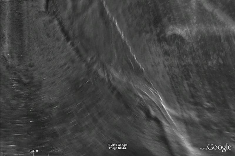 Here the ATLAS picked up a change in bottom depth, and you can see a geological feature that is similar to a plateau.