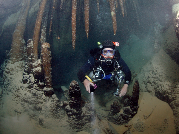 Dr. Tom Iliffe in Deep Blue cave.