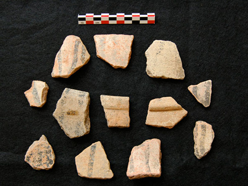 Sherds of Balantun Black on Slate. This ceramic type with the black trickle design was a common domestic ware during the Terminal Classic at Chichén Itzá (AD 900 – 1100).