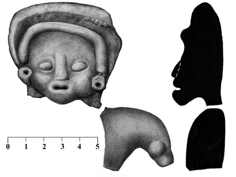 A fragment of a Middle Preclassic figurine that was recovered in 2008. Members of the PCE dated the figurine to the Middle Preclassic (c. 800 – 600 B.C.) based on stylistic characteristics. This figurine probably arrived with the island’s first permanent inhabitants.