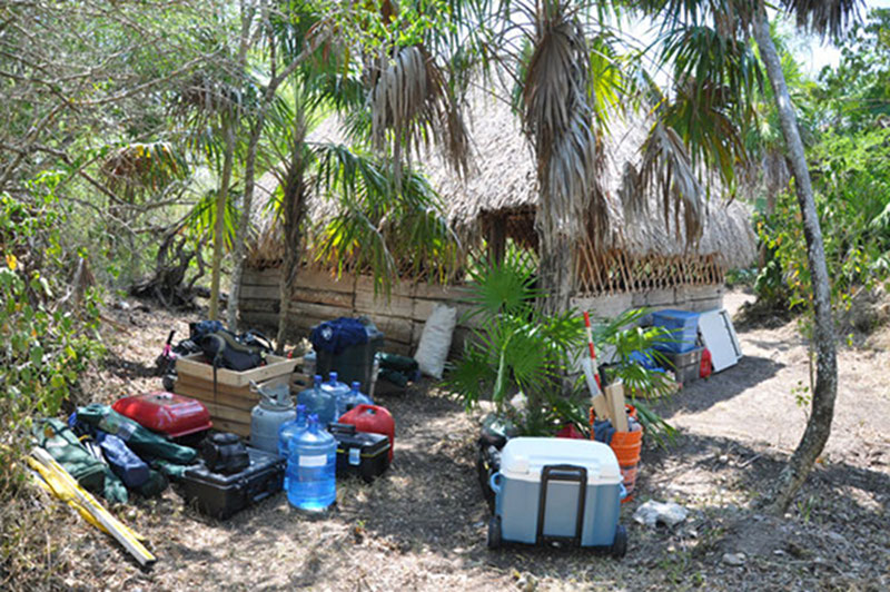 Supplies for several weeks’ worth of archaeological, biological and geological investigations at Vista Alegre are unloaded and wait outside the site’s main palapa to be sorted and unpacked so the team can begin work.
