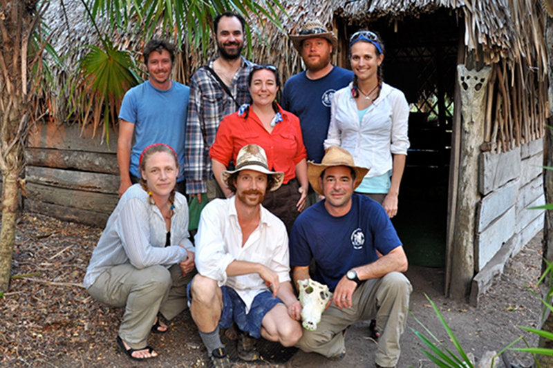 The Maritime Maya expedition team at Vista Alegre in front of the site’s main Palapa, from L-R (kneeling) Dr. Beverly Goodman, Dr. Jeffrey Glover, Dr. Dominique Rissolo, (standing) Dan Leonard, Wes Patterson, Dr. Trish Beddows, Derek Smith and Emily McDonald. While the team faced perhaps less than ideal working conditions, they were easily able to adapt and use ingenuity to make the project a success!