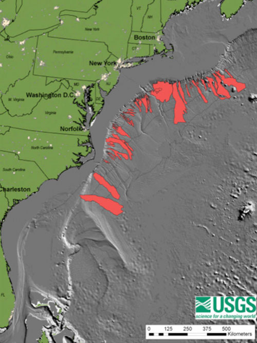 Figure 1: Submarine landslides along the U.S. Atlantic continental margin (source: USGS).