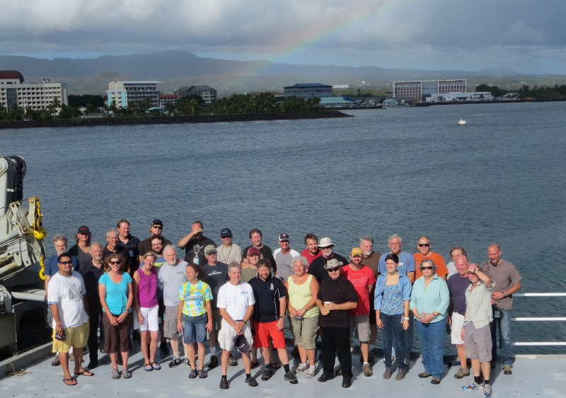 Submarine Ring of Fire Northeast Lau Basin 2012 Expedition Team on the bow of the R/V Roger Revelle