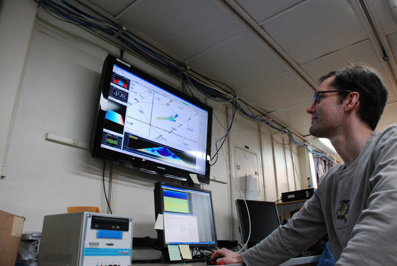 BOEM Archaeologist James Moore lays out survey track lines and interprets multibeam data.