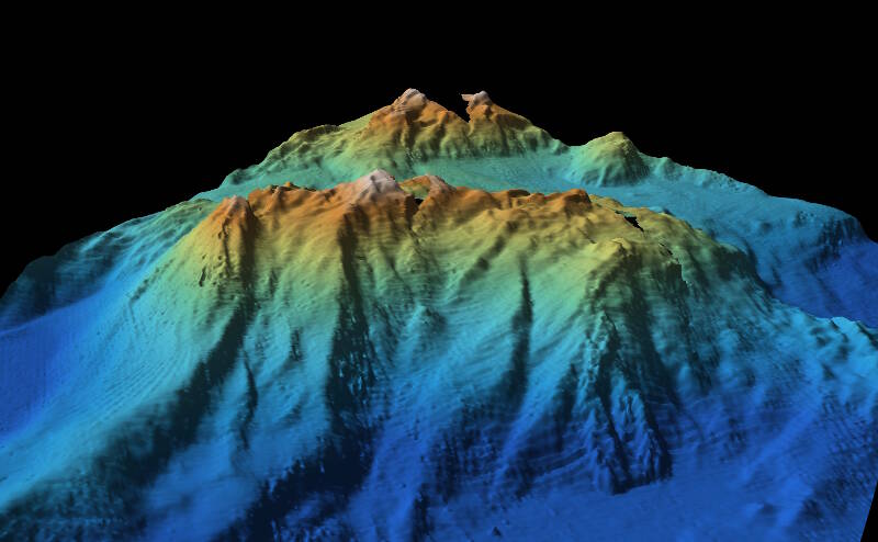 3D perspective view of Noroit Seamount looking east towards Conrad Seamount.