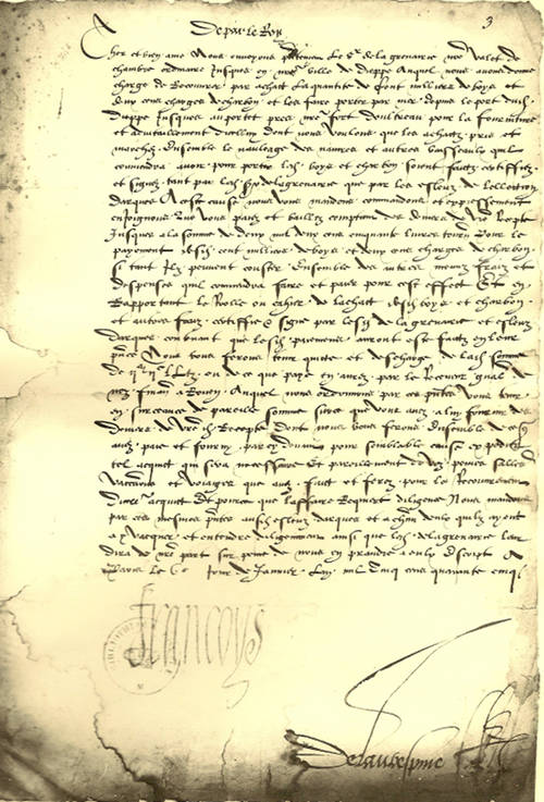 Document bearing the signature of King François I, Saint-Germain-en-Laye, 6 October 1545.