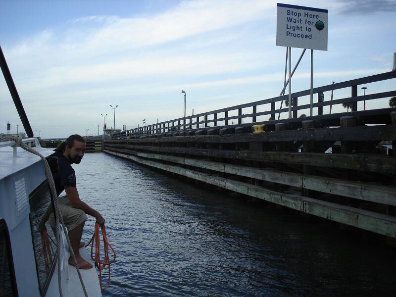 Brian McNamara mans the bow while we enter Canaveral Lock.