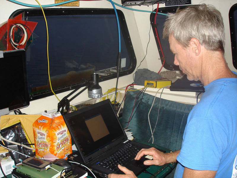 Already at work before the sunrise, Sam is working to configure one of our backup laptops as the new magnetometer laptop, after a hard drive failure in our previous computer.