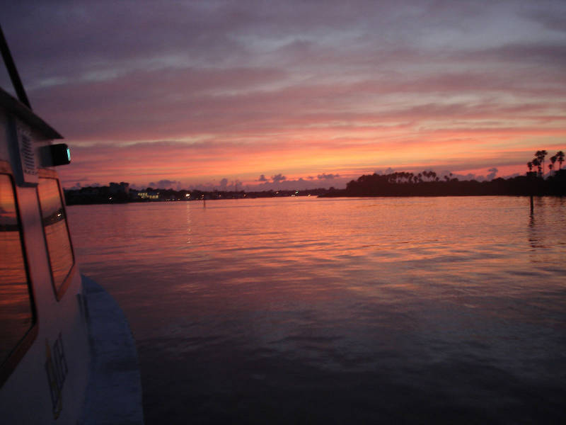 Roper heads out into the sunrise, leaving the New Smyrna Beach City Marina by 6:00 am and departing for the survey area.