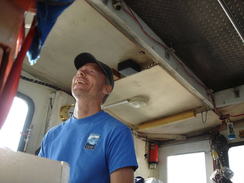 Sam is the boat driver for the final survey lane. He is pretty happy to have completed the survey safely and successfully!