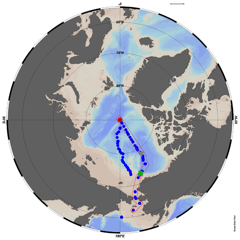 Map of samples collected during the Arctic GEOTRACES Cruise in 2015.
