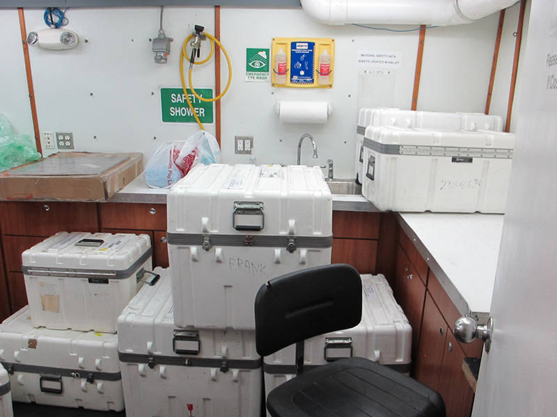 A view of the wetlab aboard the <em>R/V Pelican</em> before equipment setup.