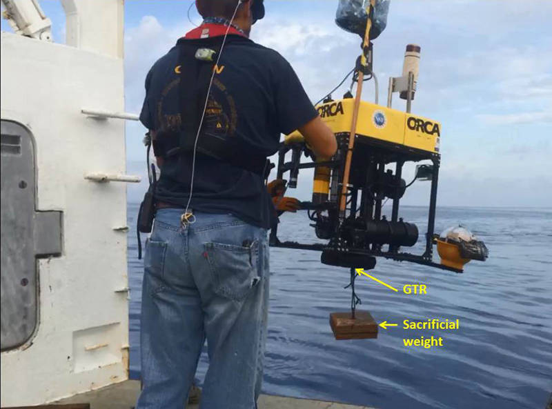 Last view of Medusa with legs removed and rigged in moored mode with sacrificial weight hanging about a foot below the base.