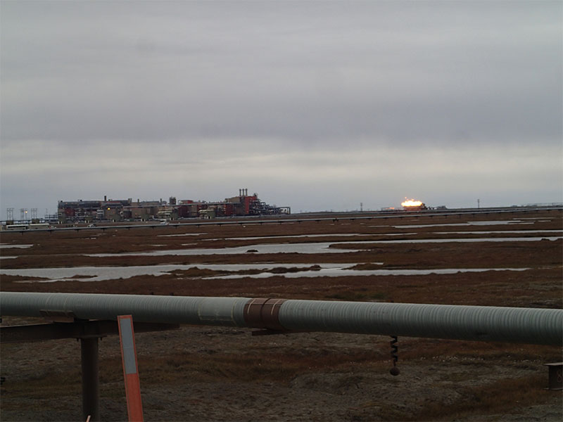 A view of the industrial landscape of Prudhoe Bay.