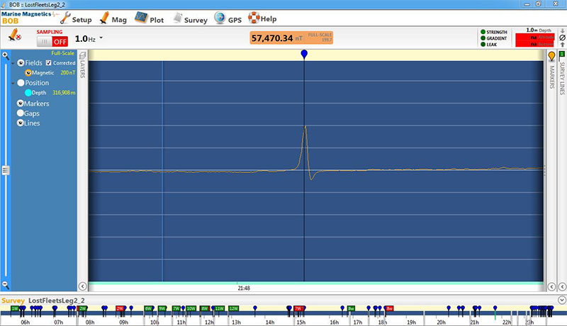 Magnetometer readout image of a single dipole, likely a small isolated object.